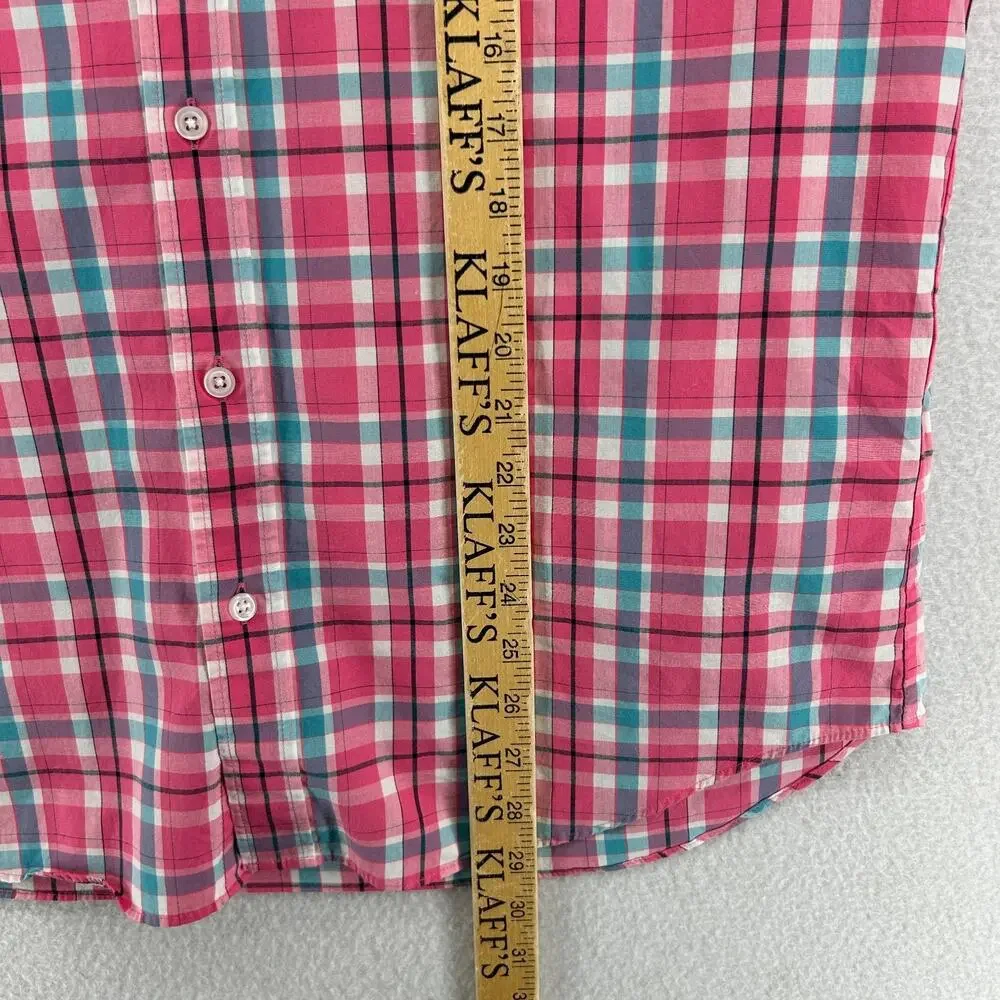 J.CREW Shirt Mens L Flex Washed Slim Untucked Button Up Plaid Cotton Blend Pink